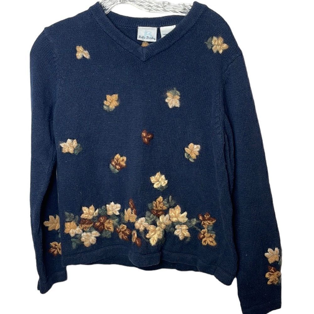 Bobbie Brooks Navy Blue Autumn Fall V-Neck long Sleeve Sweater. Size Small.